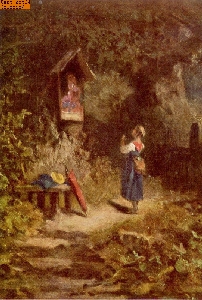 Betendes Bauernm�dchen im Walde nach Spitzweg